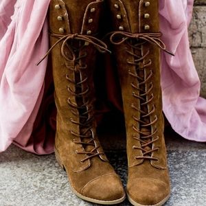 Joyfolie- Girl's Indy Lace-Up Leather Boot in Brown